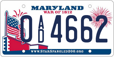 MD license plate 0AD4662