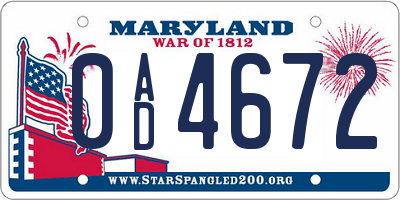 MD license plate 0AD4672