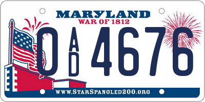 MD license plate 0AD4676
