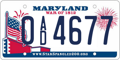 MD license plate 0AD4677
