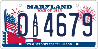 MD license plate 0AD4679
