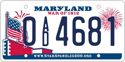 MD license plate 0AD4681