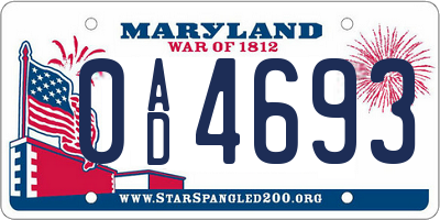 MD license plate 0AD4693