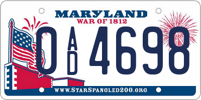 MD license plate 0AD4698