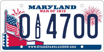 MD license plate 0AD4700