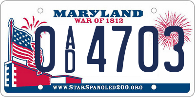 MD license plate 0AD4703