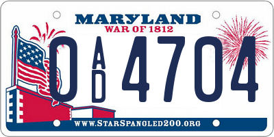 MD license plate 0AD4704
