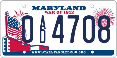 MD license plate 0AD4708