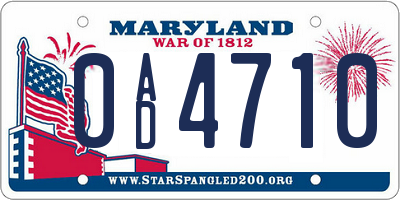 MD license plate 0AD4710
