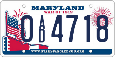 MD license plate 0AD4718