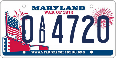 MD license plate 0AD4720