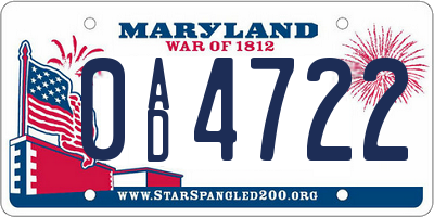 MD license plate 0AD4722
