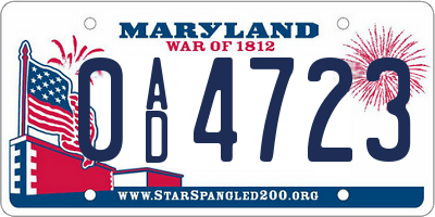 MD license plate 0AD4723