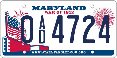 MD license plate 0AD4724
