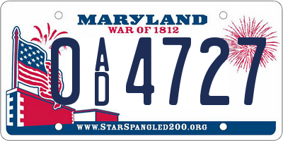MD license plate 0AD4727