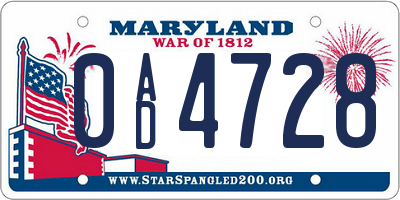 MD license plate 0AD4728