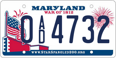 MD license plate 0AD4732