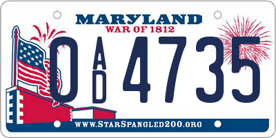 MD license plate 0AD4735
