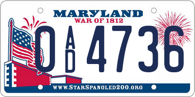 MD license plate 0AD4736