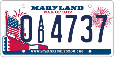 MD license plate 0AD4737