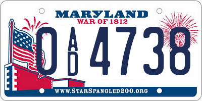 MD license plate 0AD4738