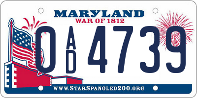 MD license plate 0AD4739