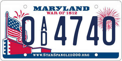MD license plate 0AD4740