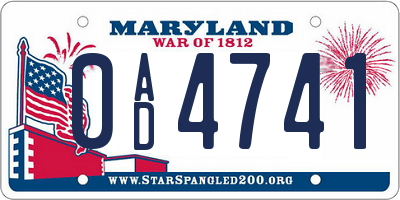 MD license plate 0AD4741