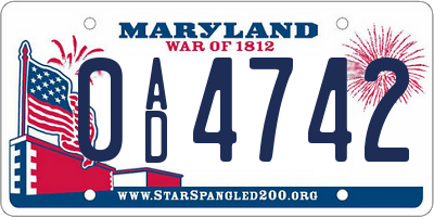 MD license plate 0AD4742