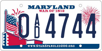MD license plate 0AD4744