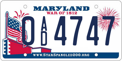 MD license plate 0AD4747