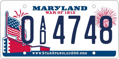 MD license plate 0AD4748