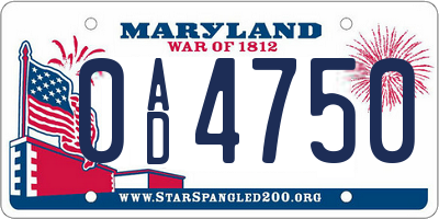 MD license plate 0AD4750