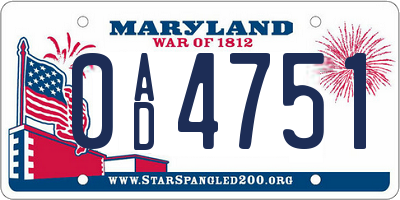 MD license plate 0AD4751
