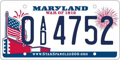 MD license plate 0AD4752