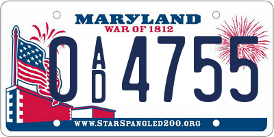 MD license plate 0AD4755