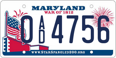 MD license plate 0AD4756