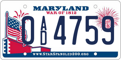 MD license plate 0AD4759