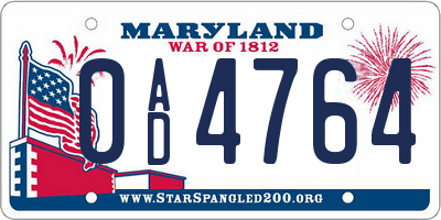 MD license plate 0AD4764