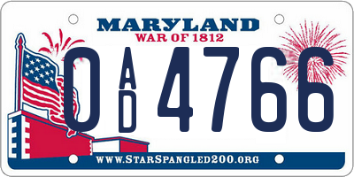 MD license plate 0AD4766
