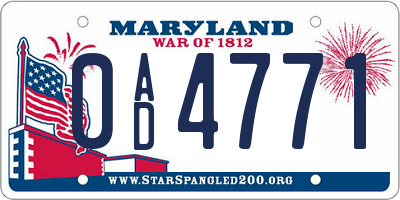 MD license plate 0AD4771