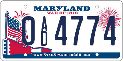 MD license plate 0AD4774