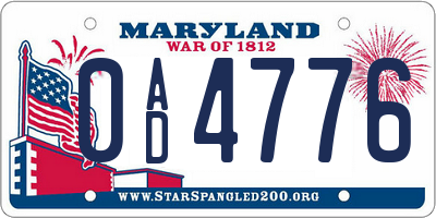 MD license plate 0AD4776