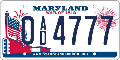 MD license plate 0AD4777