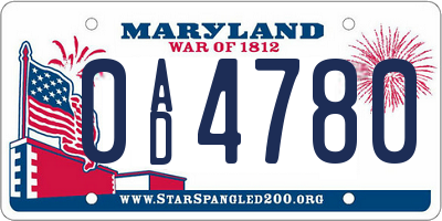 MD license plate 0AD4780
