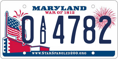 MD license plate 0AD4782