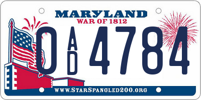 MD license plate 0AD4784
