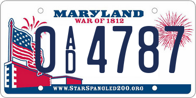 MD license plate 0AD4787