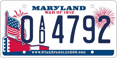 MD license plate 0AD4792