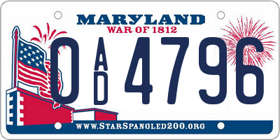 MD license plate 0AD4796
